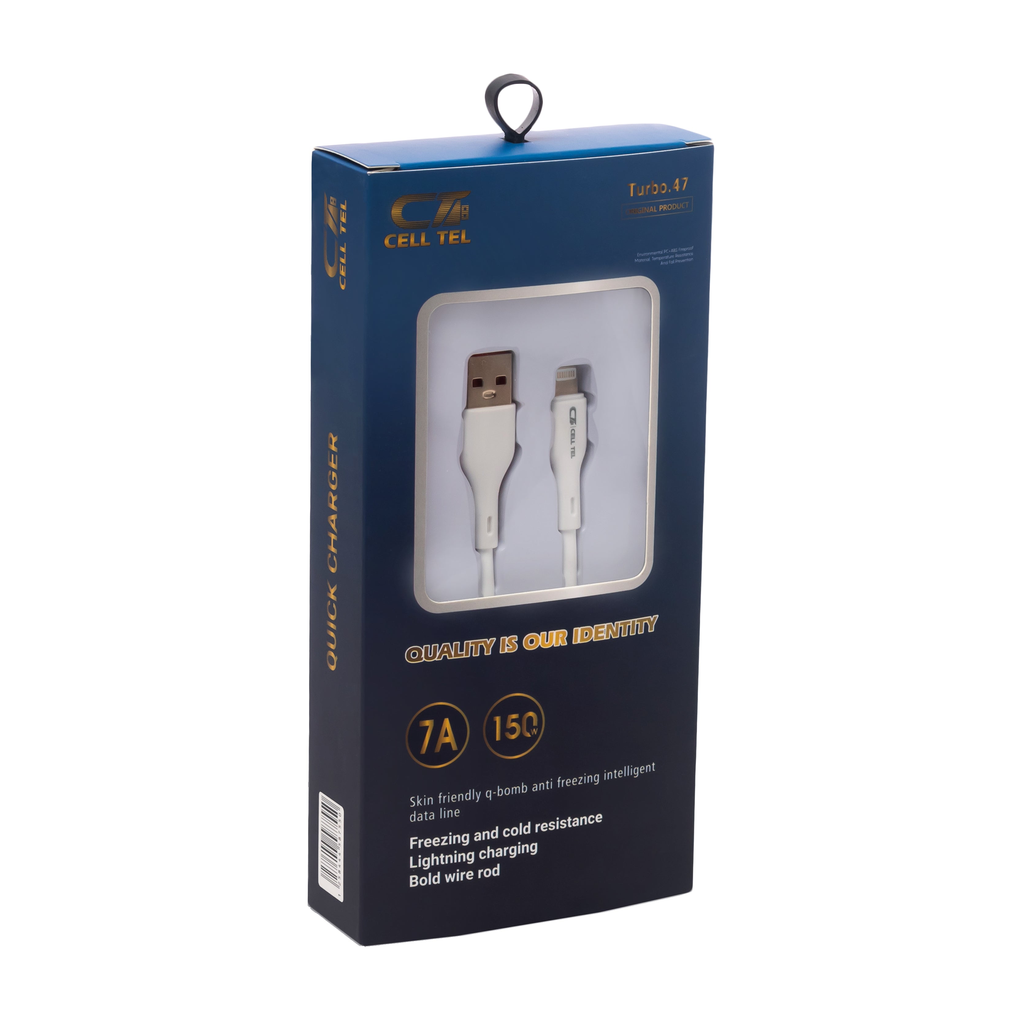كابل USB فائق السرعة من Cell Tel - Type C، 150 وات، أبيض - Turbo 47 كابل USB فائق السرعة من Cell Tel - Type C، 150 وات، أبيض - Turbo 47